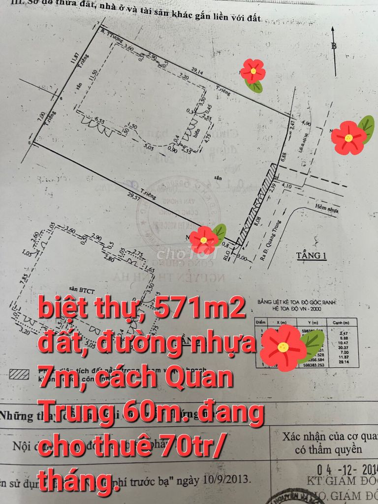 Nhà BT, 571m2 đất đường nhựa 7m, cách Quang Trung 60m, P8 Gò Vấp