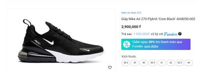 Giày Nike Air 270 Flyknit ‘Core Black’ Size 45