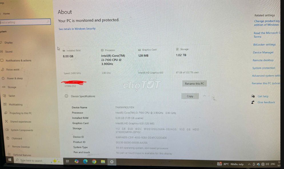 Máy tính để bàn Intel Core i3-7100 8GB. Mua bán Máy tính để bàn tại Quận Bình Thạnh Tp Hồ Chí Minh được đăng bởi Minh Le hình 1