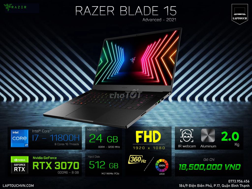 Razer Blade 15 Advanced 2021 [ RTX 3070 - 8 GB ]. Mua bán Laptop tại Quận Bình Thạnh Tp Hồ Chí Minh được đăng bởi Cửa Hàng Máy Tính Laptouch VN hình 1