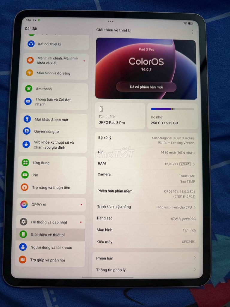 OPPO Pad 3 Pro 16GB/512GB. Mua bán Máy tính bảng tại Quận Cầu Giấy Hà Nội được đăng bởi CrChien hình 1