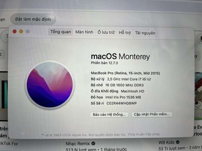 Macbook Pro Retina A1398 ( 2015 ) I7