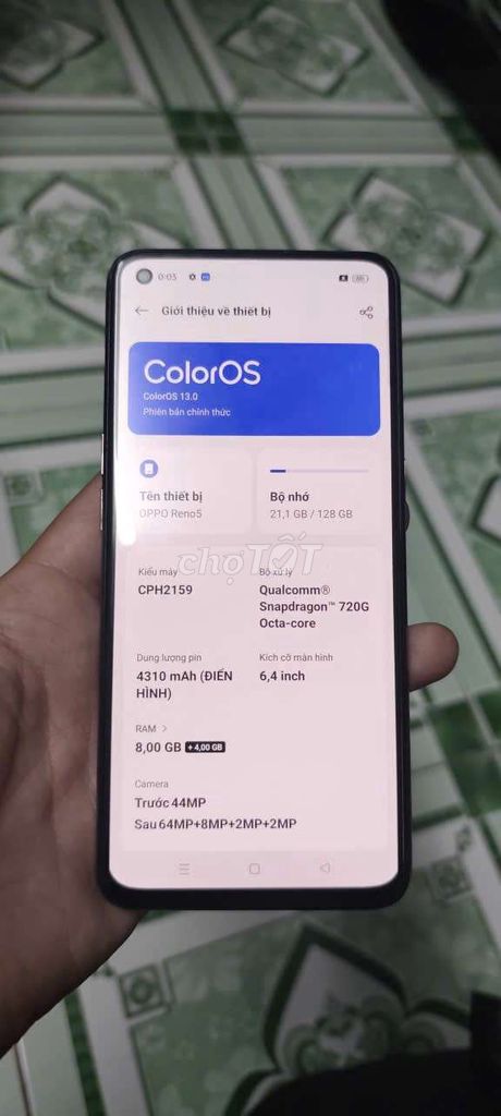 Oppo Reno 5 128GB Xanh bạc. Mua bán Điện thoại tại Thành phố Dĩ An Bình Dương được đăng bởi Điện thoại giá tốt hình 1