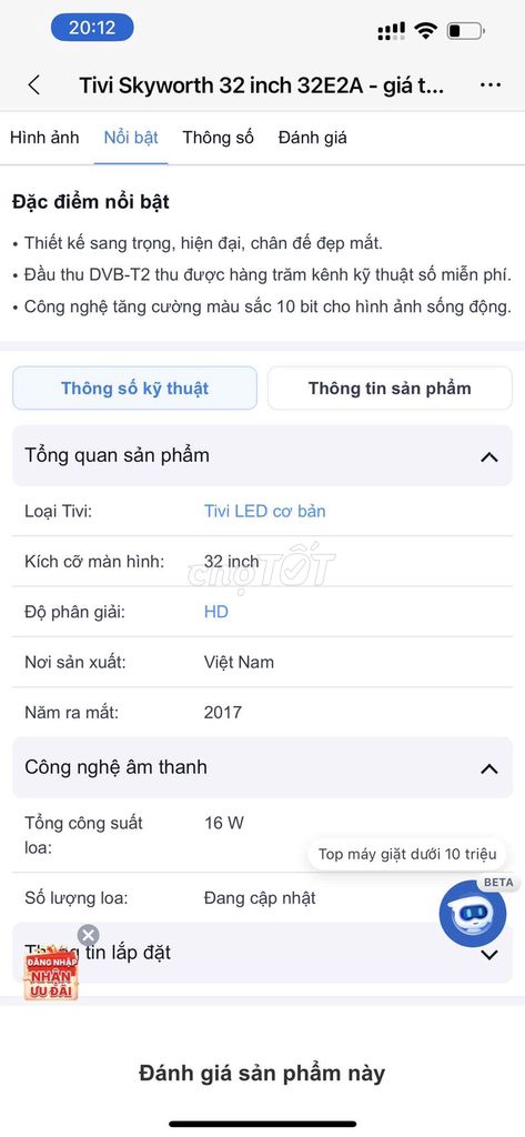 Tivi LED Skyworth 32E2A HD 2017. Mua bán Tivi, Âm thanh tại Quận Tân Phú Tp Hồ Chí Minh được đăng bởi Hứa Đắc Thọ hình 1
