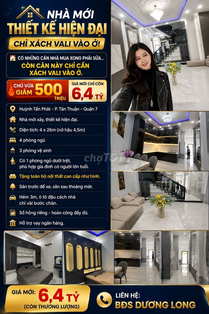 Thiết kế hiện đại chỉ xách vali vào ở - Huỳnh Tấn Phát, Bình Thuận, Q7