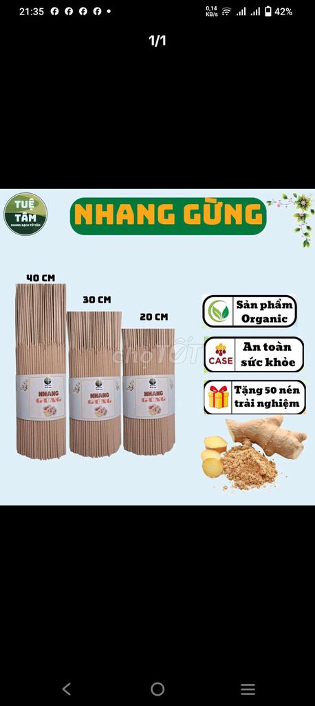 Nhang Tuệ Tâm Gừng Organic 40cm. Mua bán Nội thất, đồ gia dụng khác tại Huyện Ninh Sơn Ninh Thuận được đăng bởi Nhang Tuệ Tâm hình 1