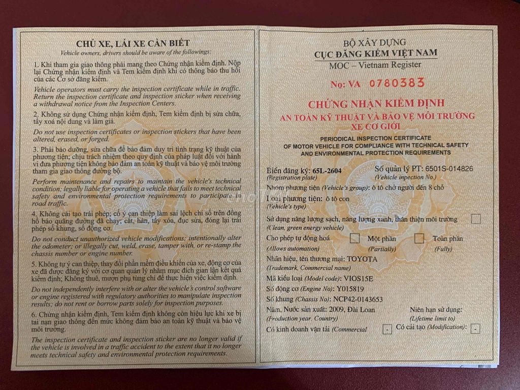 Toyota Vios 2009 1.5E AT nhập khẩu. Mua bán Ô tô tại undefined undefined được đăng bởi Trương Công Tâm hình 10