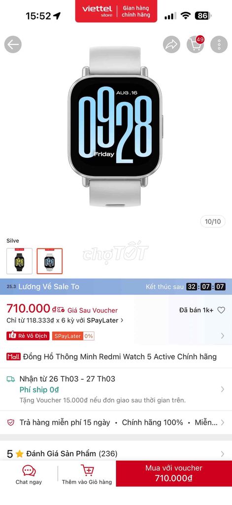 Xiaomi Redmi Watch 5 Active Bạc. Mua bán Thiết bị đeo thông minh tại Quận Ngũ Hành Sơn Đà Nẵng được đăng bởi Kim Anh hình 1