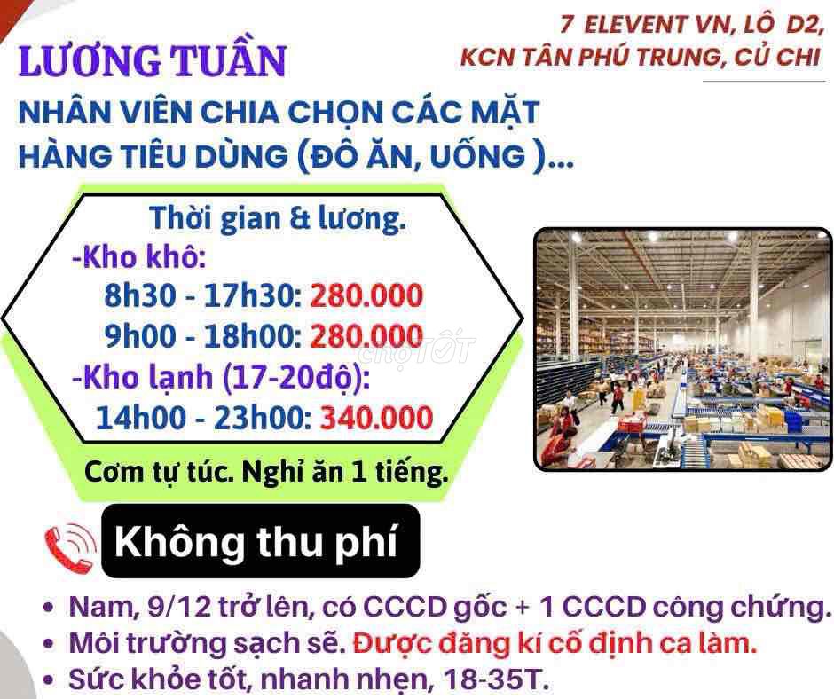 Kho 7-Eleven Củ Chi LƯƠNG TUẦN Cần 5 nam PHỤ KHO