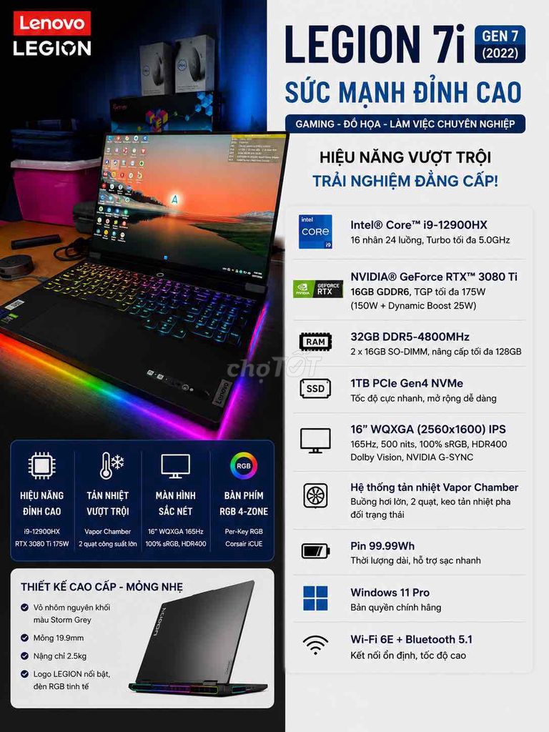 Lenovo Legion 7i Pro i9 12th/3080ti. Mua bán Laptop tại Quận Long Biên Hà Nội được đăng bởi Dương Ngọc Sơn hình 1