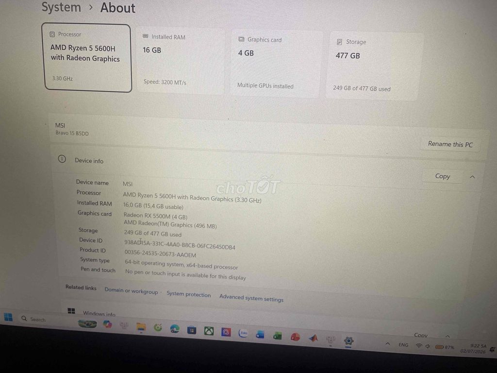 MSI Bravo 15 BDD 276VN R5 5600H 16GB/512GB Đen. Mua bán Laptop tại Quận Cầu Giấy Hà Nội được đăng bởi cường tiến hình 1