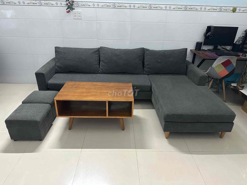Thanh lý bộ Sofa góc L, kèm bàn gỗ+ 2 đôn. Mua bán Bàn ghế tại Quận Cẩm Lệ Đà Nẵng được đăng bởi Hoang Vy hình 1