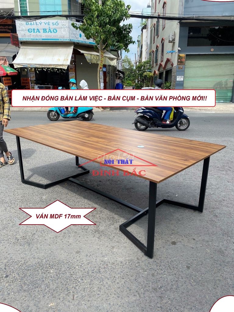 BÀN CHÂN SẮT BÀN HỌP NHÓM VĂN PHÒNG DÀI 2M4 TỪ MDF