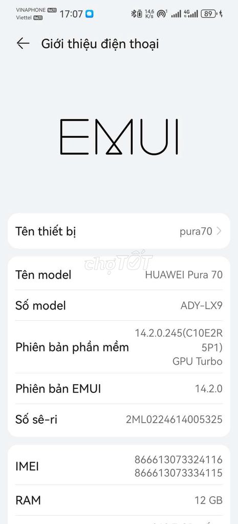 Huawei Pura 70 12GB EMUI 14.2.0. Mua bán Điện thoại tại Quận Hai Bà Trưng Hà Nội được đăng bởi Chong Chóng CT hình 1