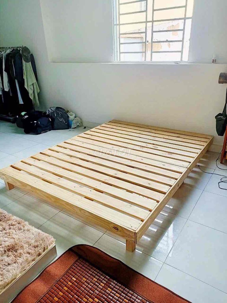 giường pallet gỗ thông, nệm cao su non