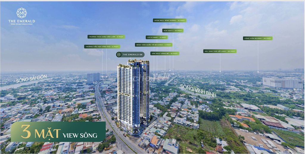 640 triệu sở hữu căn 2PN 2WC (67m2) ở The Emerald 68 - Mặt Tiền QL 13