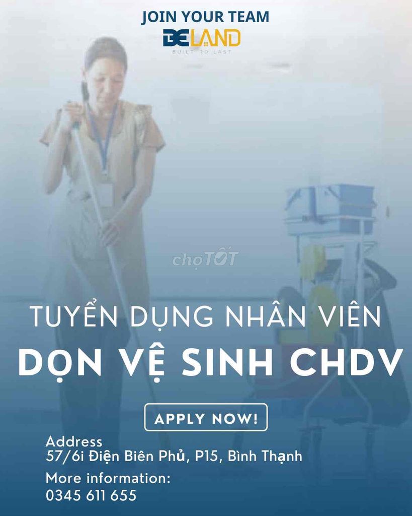 TUYỂN TẠP VỤ DỌN CĂN HỘ DỊCH VỤ PHÒNG TRỌ FULLTIME