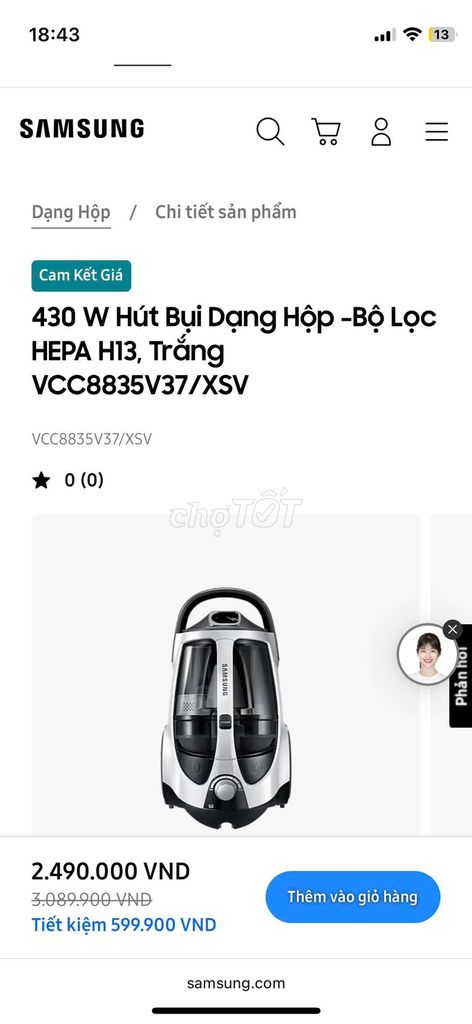 Máy hút bụi samsung mới mua pass chính hãng