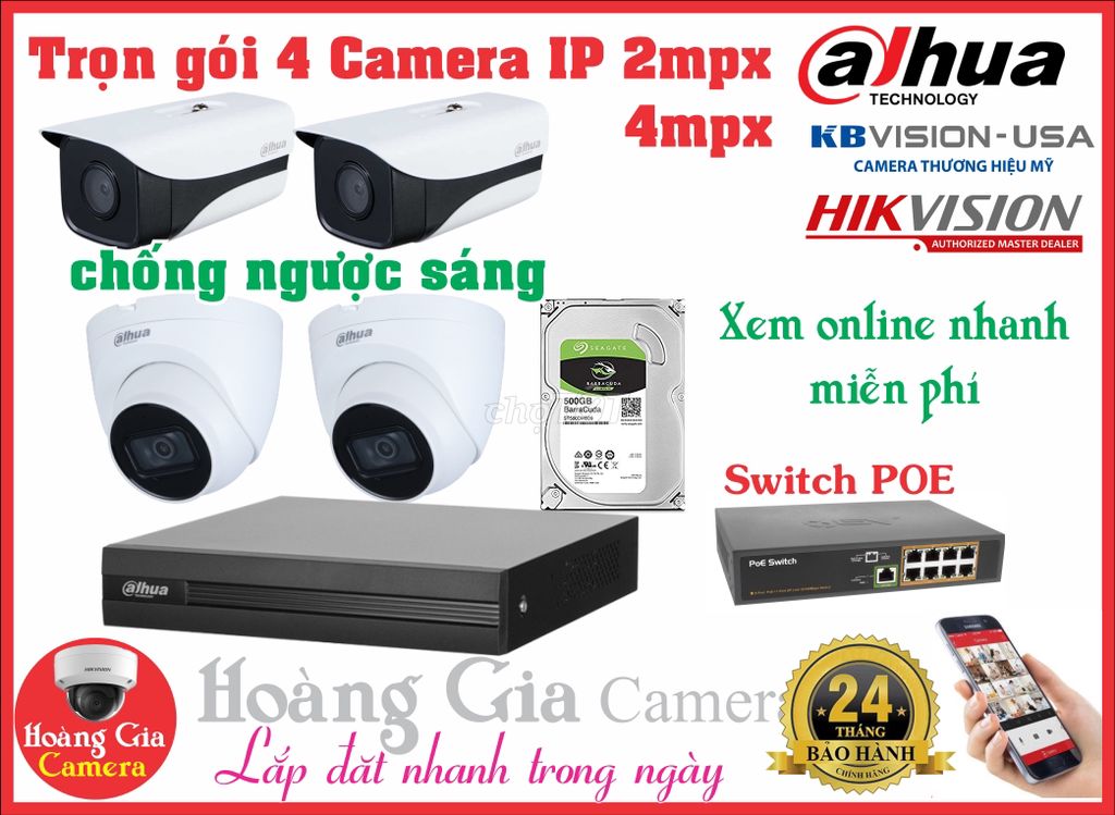 Bộ Camera IP thu âm POE, siêu nét Hikvision, Dahua