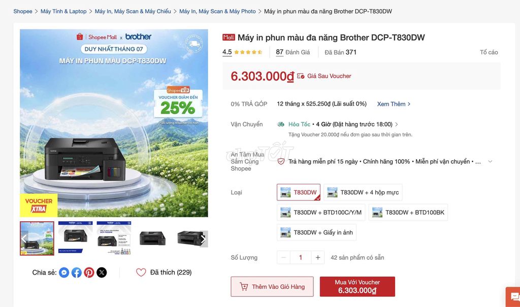 Máy in Brother DCP-T830DW Đen. Mua bán Đồ dùng văn phòng tại Thành phố Thủ Đức Tp Hồ Chí Minh được đăng bởi Cha Jeongmin hình 1