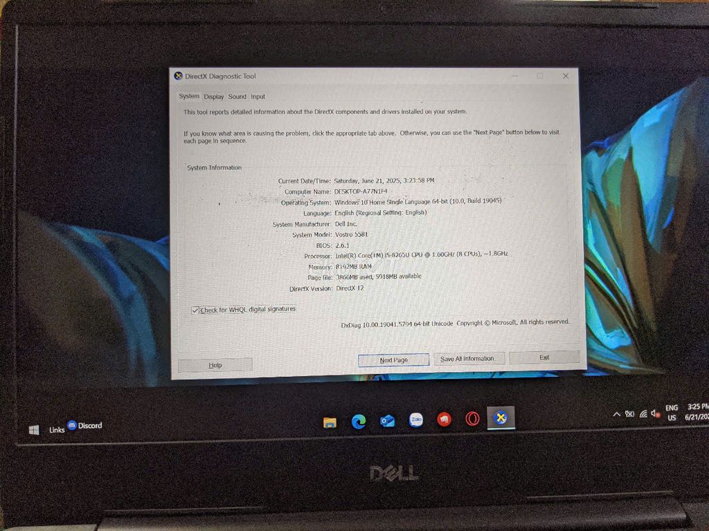 Dell Vostro 5581,i5,8g, SSD (kèm sạc,k pin,k loa)
