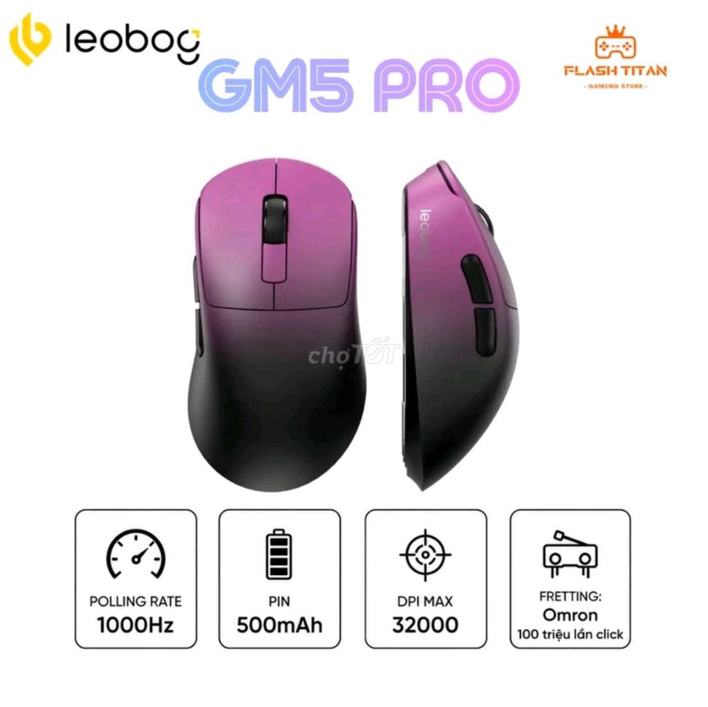 Chuột gaming Leobog GM5 Pro Tím Không dây Mới 100%. Mua bán Phụ kiện (Màn hình, Chuột...) tại Thành phố Phan Thiết Bình Thuận được đăng bởi Nguyễn Thanh Triết hình 1
