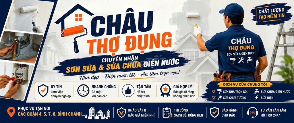 Dịch vụ sơn sửa nhà điện nước Quận 4-8. Dịch vụ tại Huyện Bình Chánh Tp Hồ Chí Minh được đăng bởi Châu Thợ Đụng hình 1