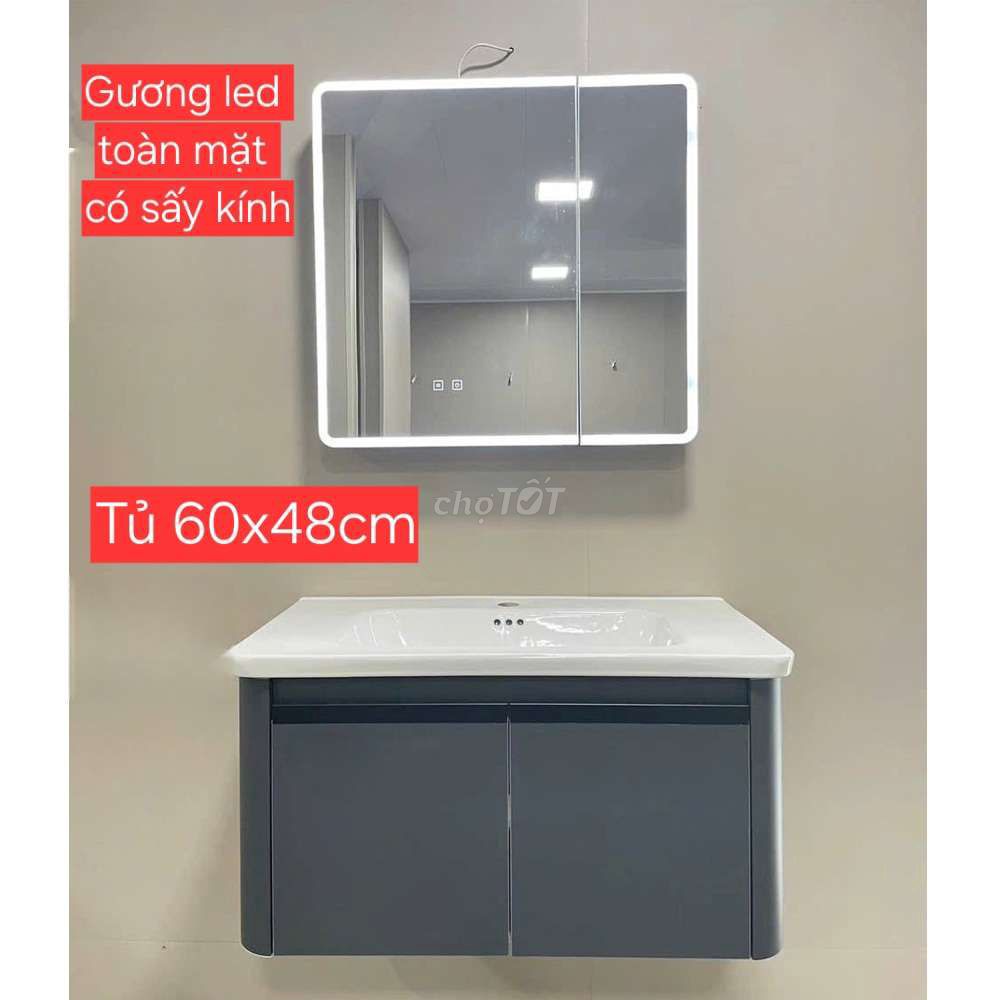 Tủ lavabo 60 bo góc đẹp  gương led cảm ứng có sấy