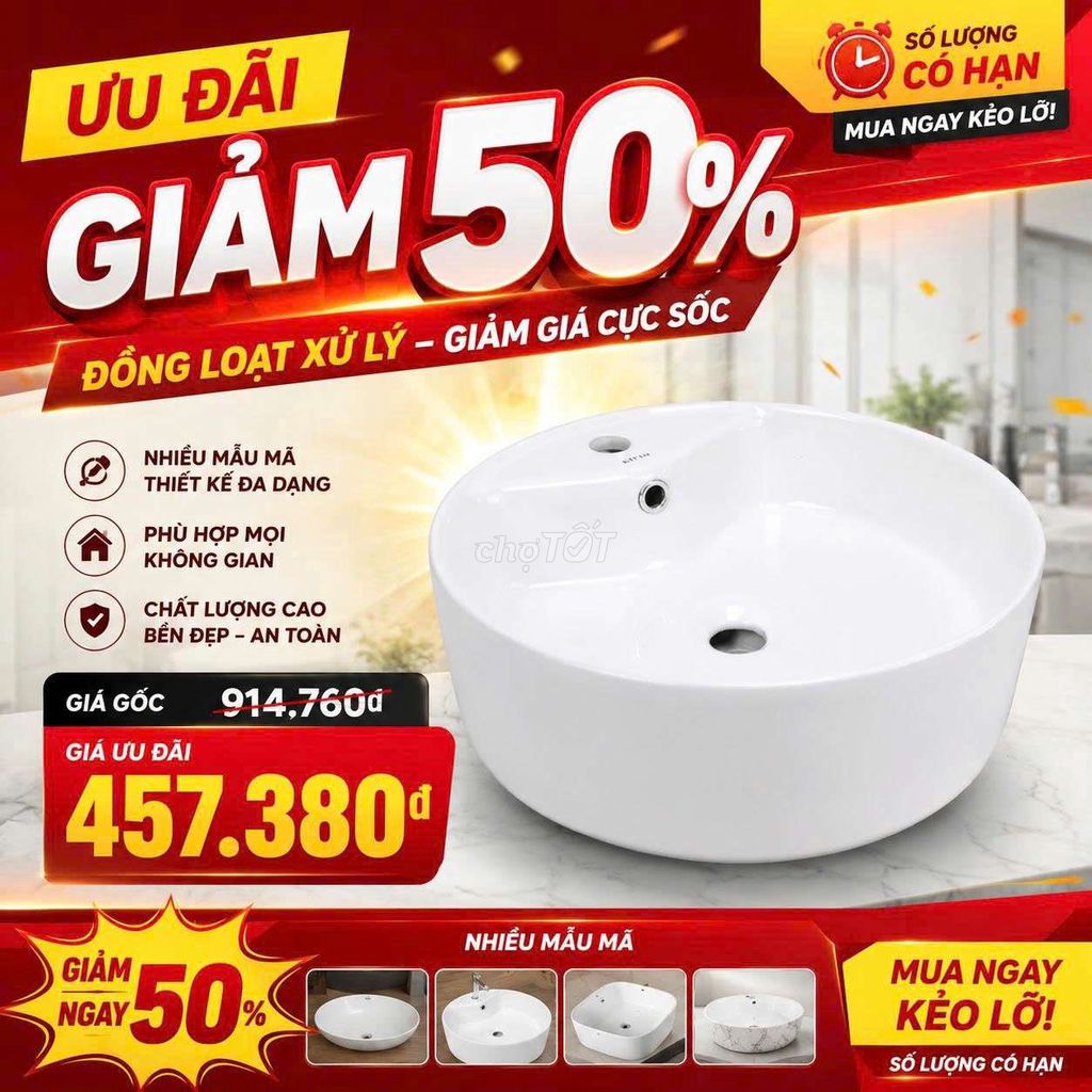Chậu rửa mặt KITTO Sứ Trắng 460x460x150mm. Mua bán Thiết bị vệ sinh, nhà tắm tại Thành phố Vĩnh Long Vĩnh Long được đăng bởi Lâm Thanh hình 1