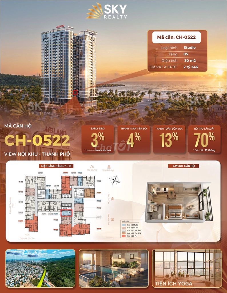 STUDIO 30M² TẦNG 5 – 2,246 TỶ ĐÃ VAT & KPBT – VIEW NỘI KHU
