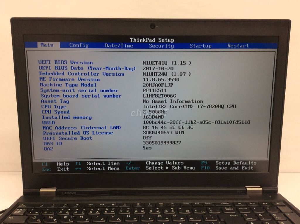 Lenovo ThinkPad P51 i7-7820HQ 15.6 inch 16GB/256GB. Mua bán Laptop tại Thành phố Rạch Giá Kiên Giang được đăng bởi Quách Hoàng Lâm hình 1
