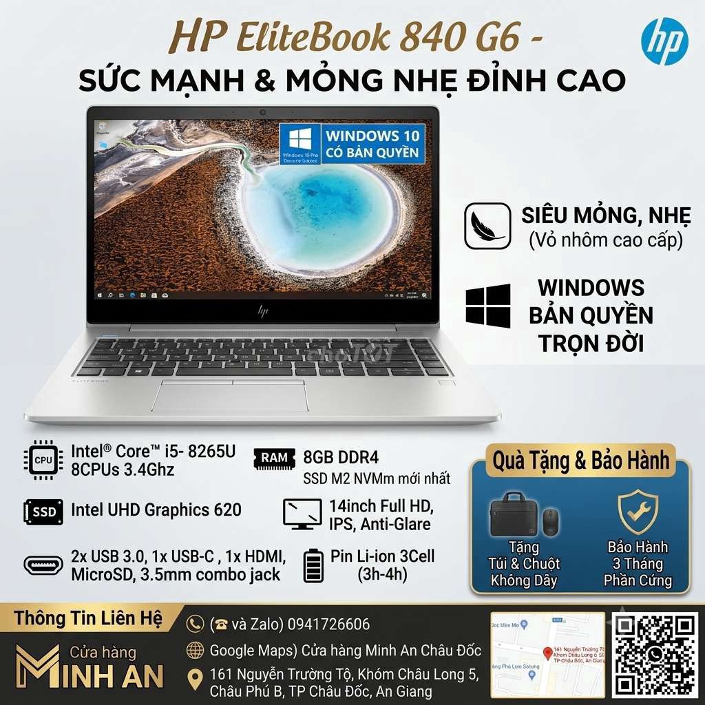 HP Elitebook 840 G6 mỏng nhẹ. Mua bán Laptop tại Thành phố Châu Đốc An Giang được đăng bởi Camera PC Điện Minh An Châu Đốc hình 1