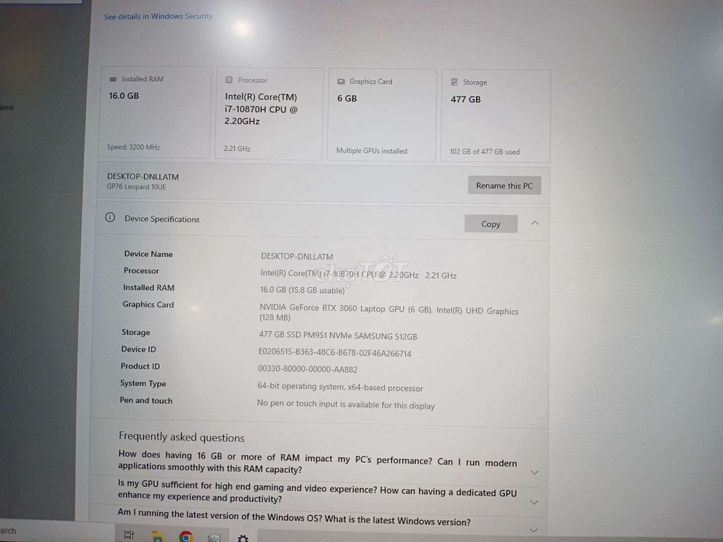 MSI GP76 Leopard 10UE i7-10870H RTX 3060. Mua bán Laptop tại Thị xã Tân Uyên Bình Dương được đăng bởi Nguyen Ngoc Tan Hung hình 1