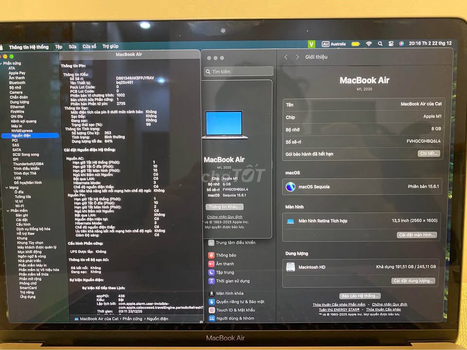 Apple MacBook Air M1 8GB/256GB Xám. Mua bán Laptop tại Quận Hải Châu Đà Nẵng được đăng bởi Trần Thanh Tuấn hình 1