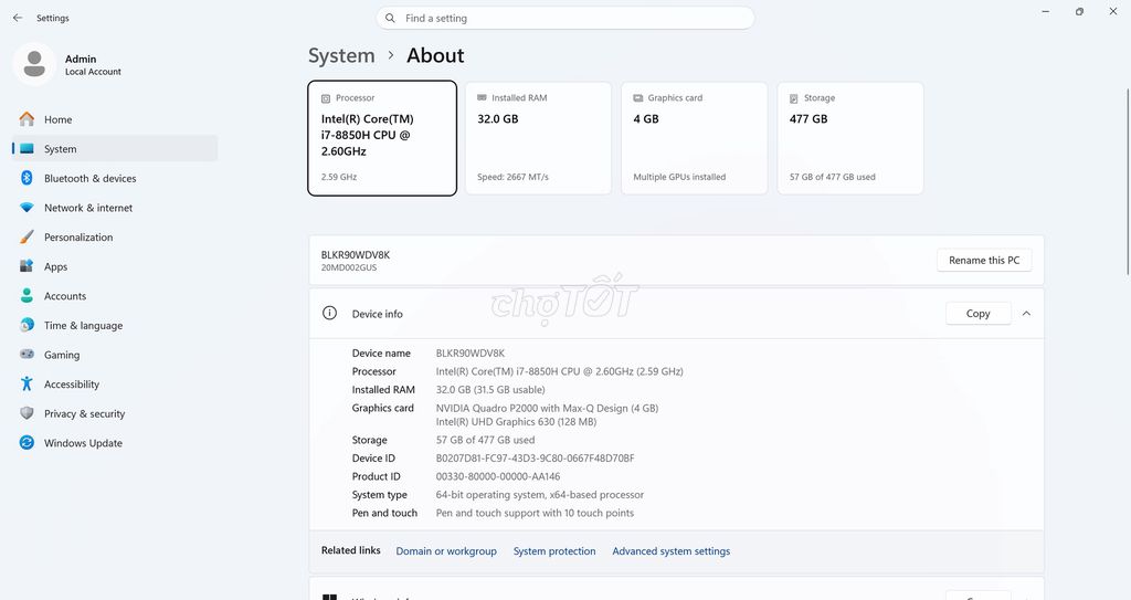 Pass lại Thinkpad P1 Gen 1 i7 15.6 inch 32GB/512GB. Mua bán Laptop tại Quận Bắc Từ Liêm Hà Nội được đăng bởi Phạm Công Tòng hình 1