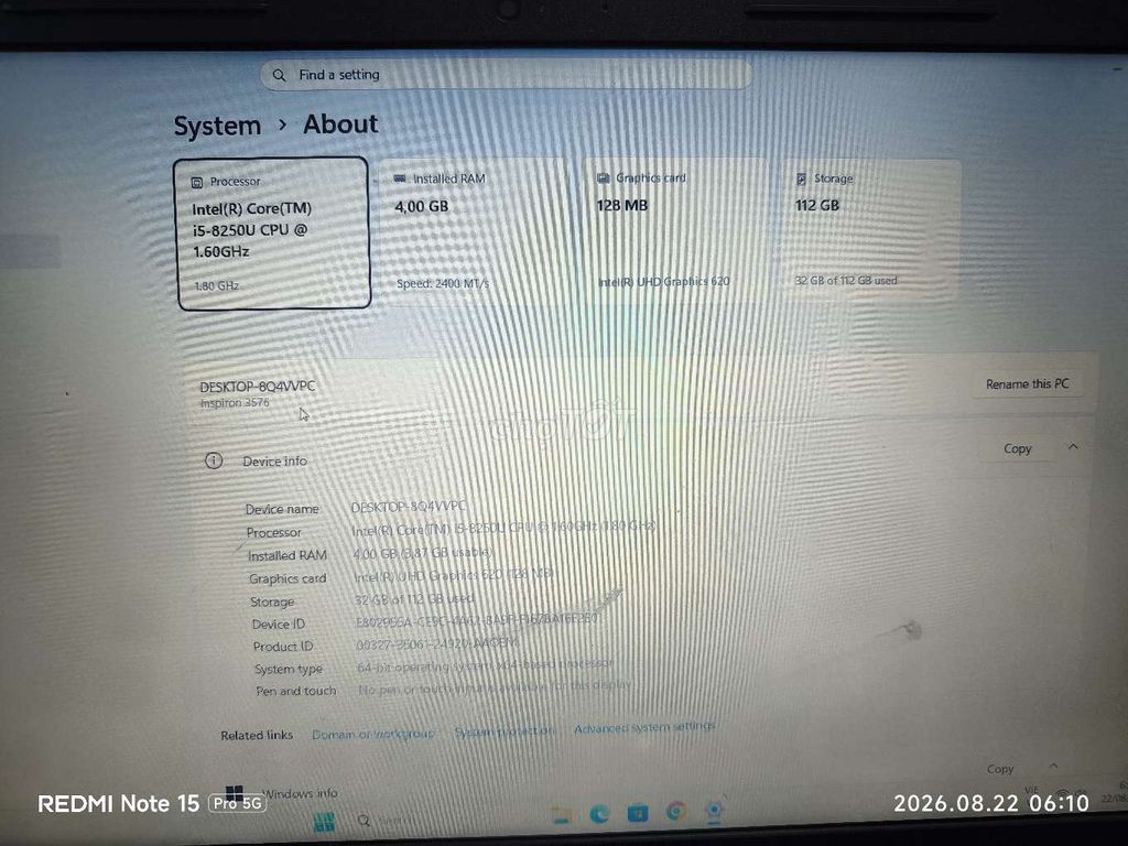 Dell Inspiron 3576 i5-8250U 4GB/120GB Đen. Mua bán Laptop tại Thành phố Vĩnh Long Vĩnh Long được đăng bởi Nguyễn Minh Duy hình 1