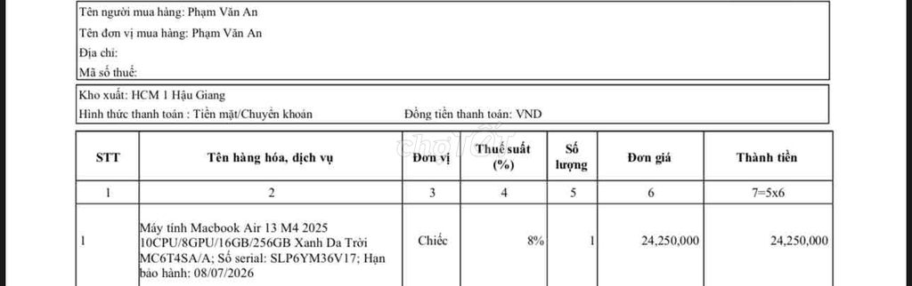 Apple MacBook Air M4 16GB/256GB Xám. Mua bán Laptop tại Quận 8 Tp Hồ Chí Minh được đăng bởi An Pham hình 1