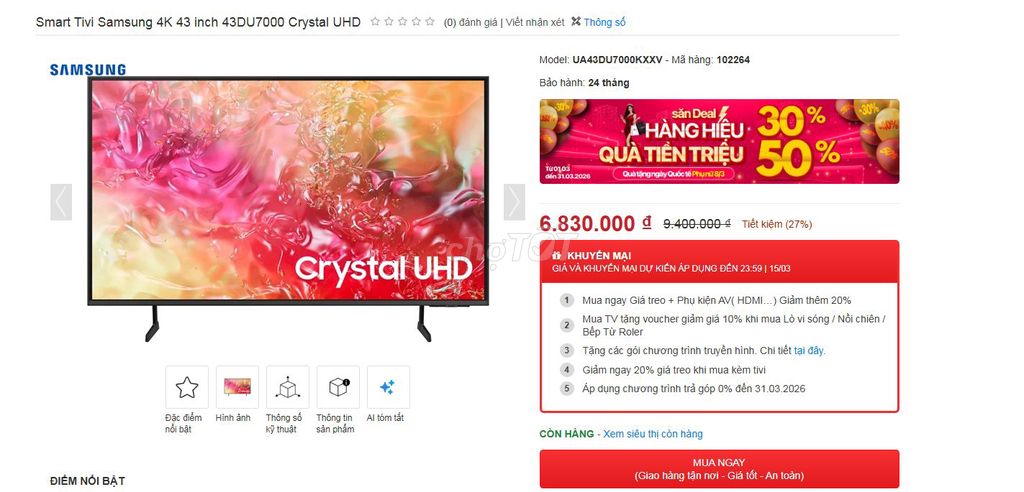 Tivi Samsung 43DU7000 4K UHD. Mua bán Tivi, Âm thanh tại Quận Nam Từ Liêm Hà Nội được đăng bởi duong nguyen hình 1