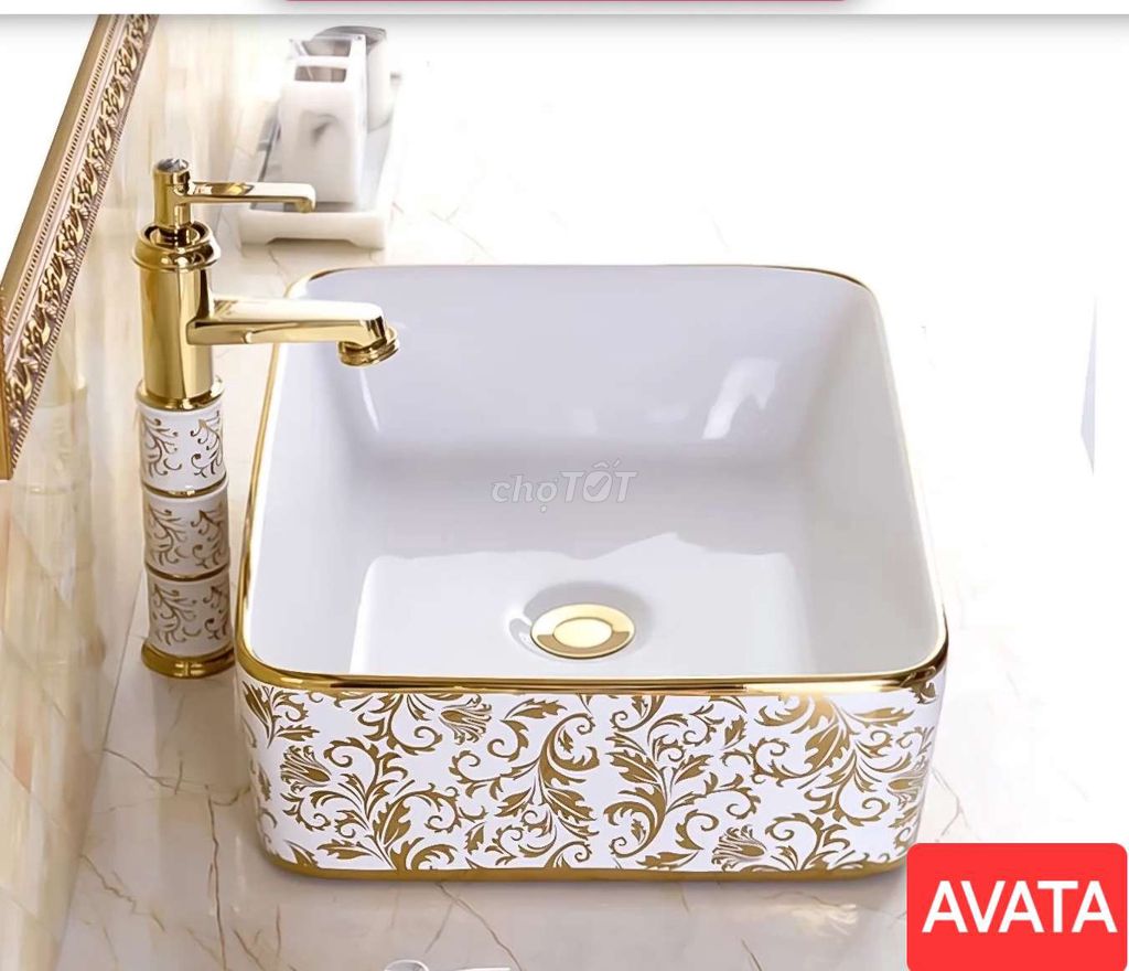 Lavabo rửa mặt vuông mạ vàng H11