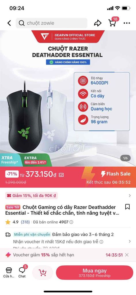 Chuột Razer Deathadder Essential Mới 99%. Mua bán Phụ kiện (Màn hình, Chuột...) tại Quận Gò Vấp Tp Hồ Chí Minh được đăng bởi Đặng Nhật Minh hình 1