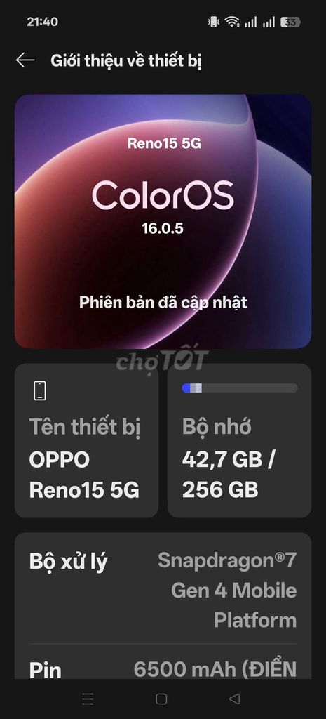 Oppo Reno15 5G 256GB. Mua bán Điện thoại tại Huyện Bình Chánh Tp Hồ Chí Minh được đăng bởi thanh hình 1