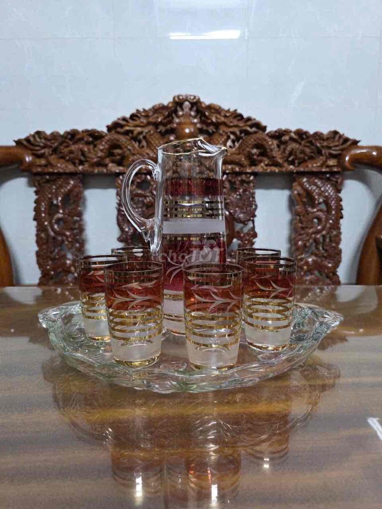Bộ bình ly Thủy tinh pha lê Tiệp Khắc Hồng ánh kim. Mua bán Đồ sưu tầm, đồ cổ tại Thị xã Tân Châu An Giang được đăng bởi kim phụng chuyên hàng nhật  hình 1