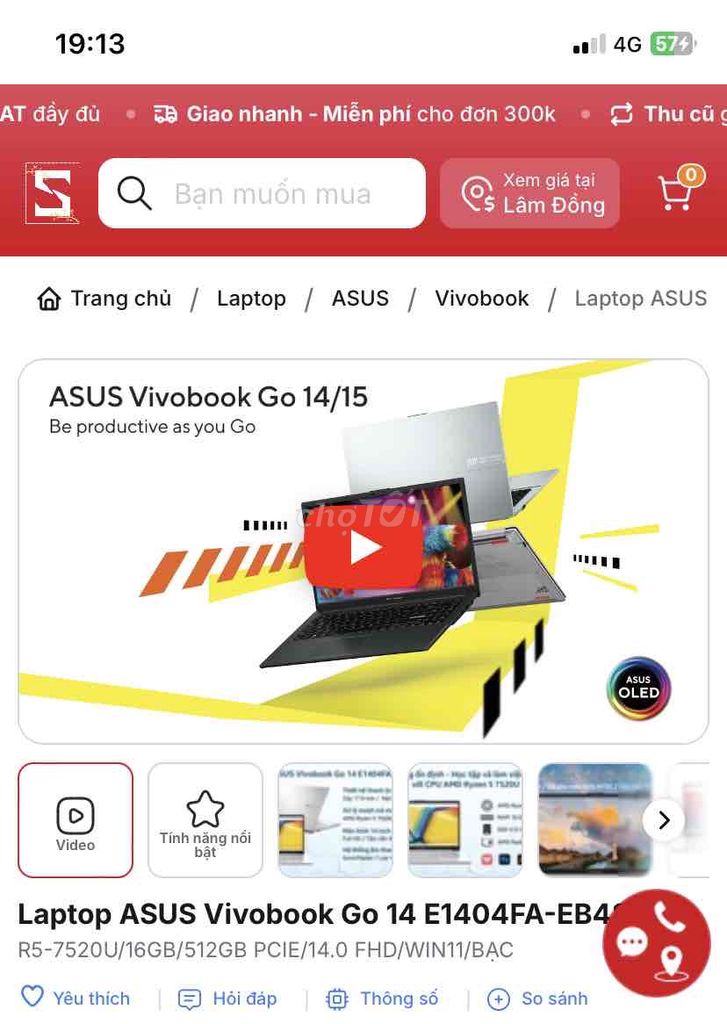 Asus Vivobook Go 14 Ryzen 5 14 inch 16GB/512GB Đã. Mua bán Laptop tại Thành phố Đà Lạt Lâm Đồng được đăng bởi Pham Van hình 1