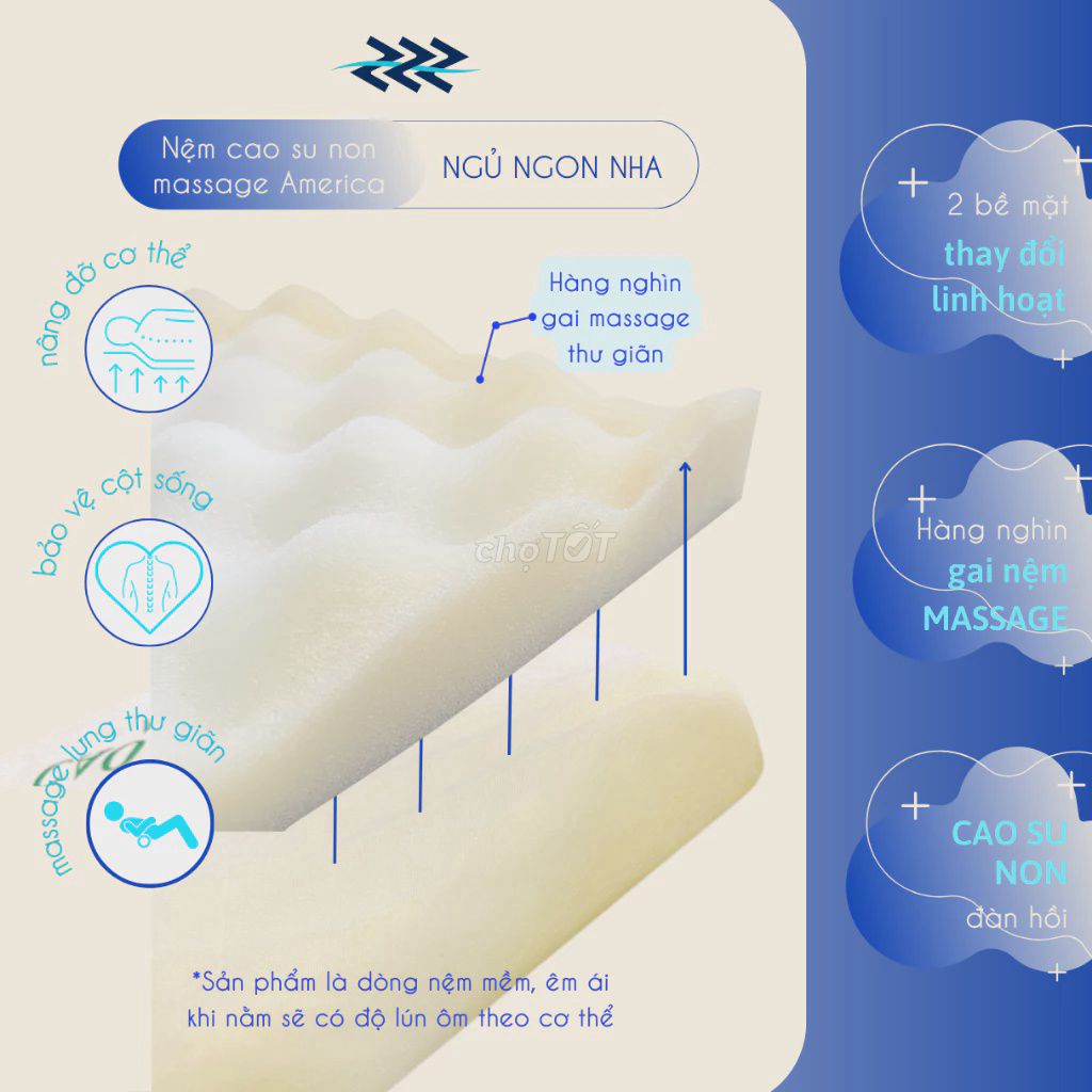 Nệm cao su non Foam massage Aặng drap. Mua bán Giường, chăn ga gối nệm tại Quận 3 Tp Hồ Chí Minh được đăng bởi Kho Nệm Cao Su Phát Tài hình 1