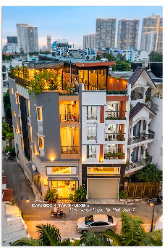 CHỈ 7,86 TỶ, CĂN GÓC 4 TẦNG 4,8x13m HẺM XE HƠI HUỲNH TẤN PHÁT QUẬN 7