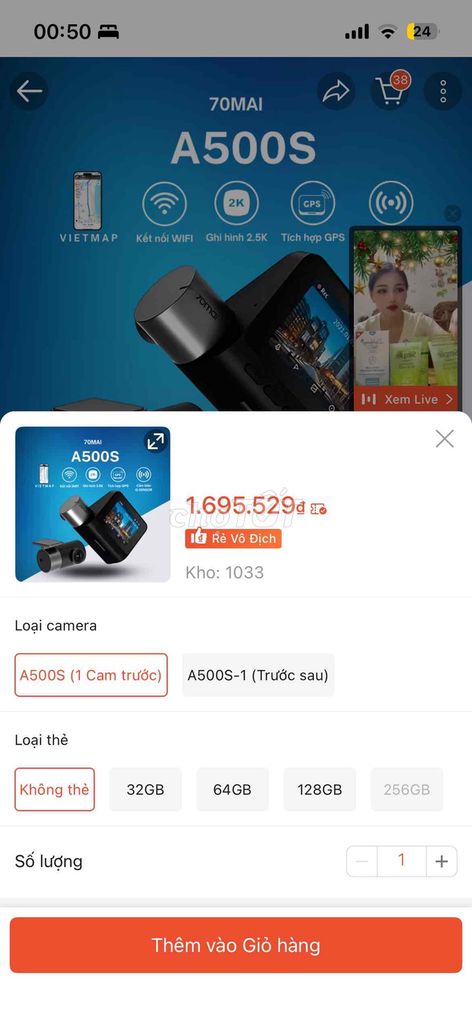 Camera hành trình 70mai A500S Đen. Mua bán Máy ảnh, Máy quay tại Huyện Diên Khánh Khánh Hòa được đăng bởi Tuấn hình 1