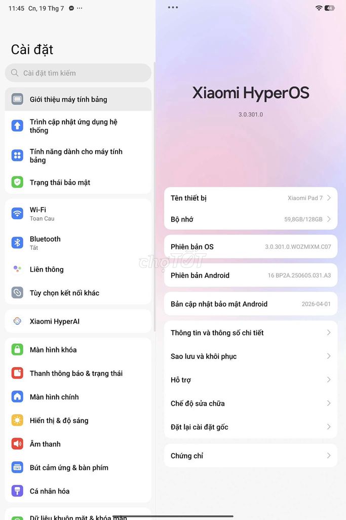 Xiaomi Pad 7 128GB HyperOS 3.0.301.0. Mua bán Máy tính bảng tại Huyện Củ Chi Tp Hồ Chí Minh được đăng bởi Tuyền Hà hình 1