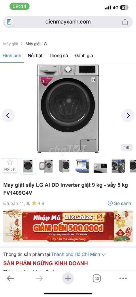 Máy Giặt Sấy LG Inverter ThinQ – Giặt 9kg/ Sấy 5kg. Mua bán Máy giặt tại Quận Tân Bình Tp Hồ Chí Minh được đăng bởi Ngọc Như Ý hình 1