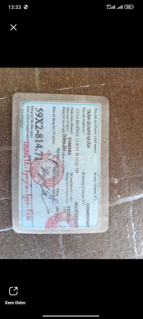 Yamaha Exciter 150 2015 Trắng đỏ. Mua bán Xe máy tại Huyện Bình Chánh Tp Hồ Chí Minh được đăng bởi An Hạ hình 3