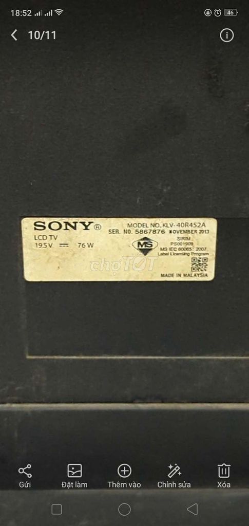 Tivi Sony KLV-40R452A. Mua bán Tivi, Âm thanh tại Huyện Đức Hòa Long An được đăng bởi Tuan hình 1